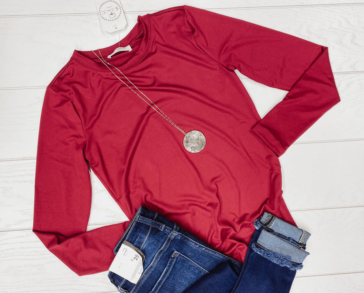 How @x_carms styles the Cotton Jersey Long Sleeve T-Shirt and Foldover Pant,  size S, in Red.